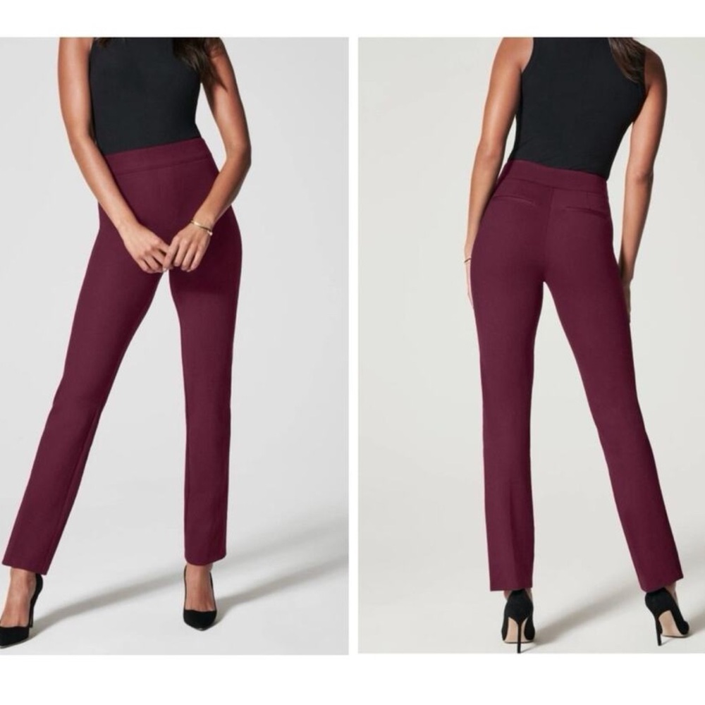 SPANX Stretch Slim Straight Pants Womens Small Burgundy